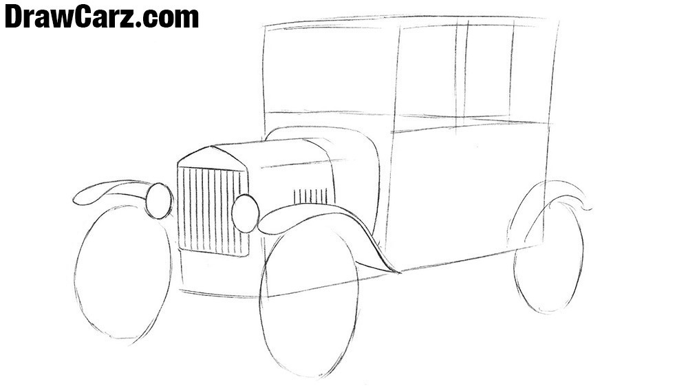Draw the classic hood and arches