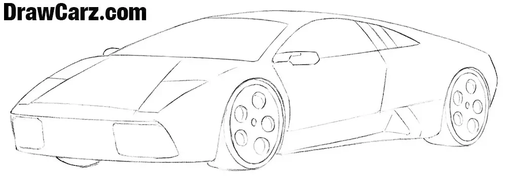 Draw the Lamborghini’s wheels and rims