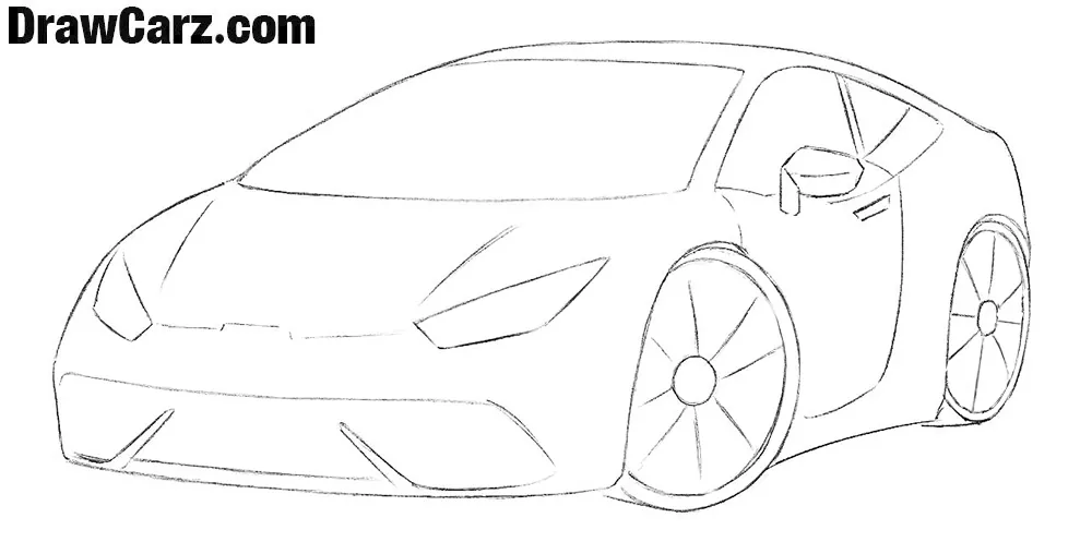Completed sports car drawing from the step-by-step tutorial