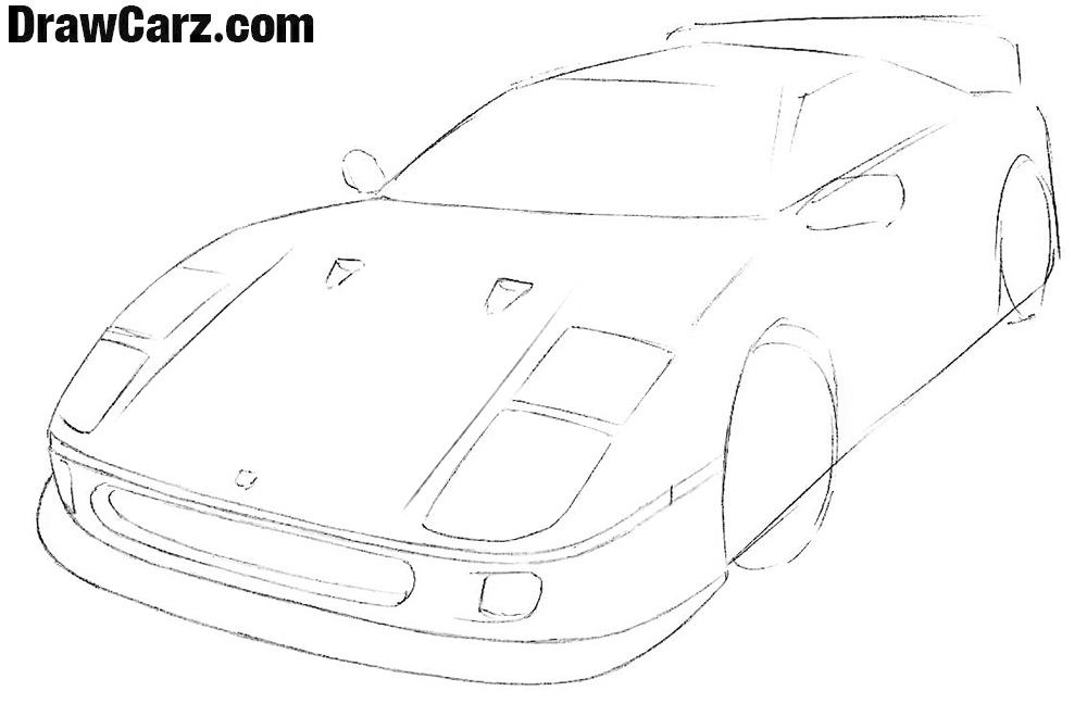 Detail the sports car hood, logo, and headlights
