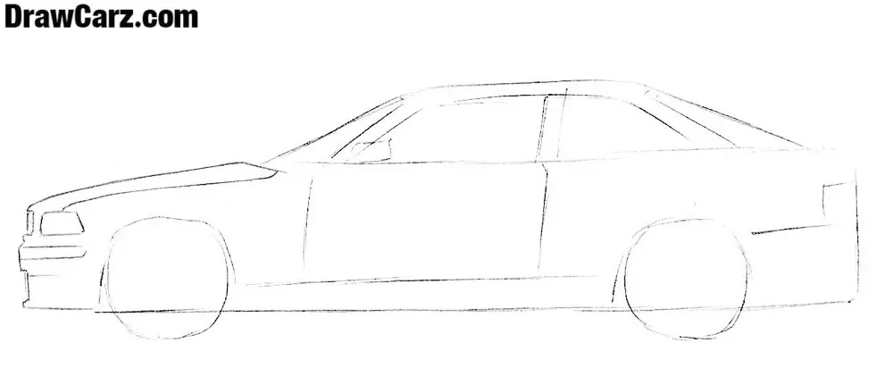 Draw the long hood and headlight of the coupe