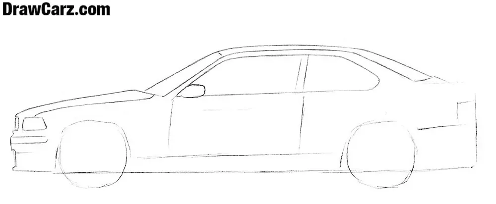 Trace the sloping coupe roof with a smooth curved line