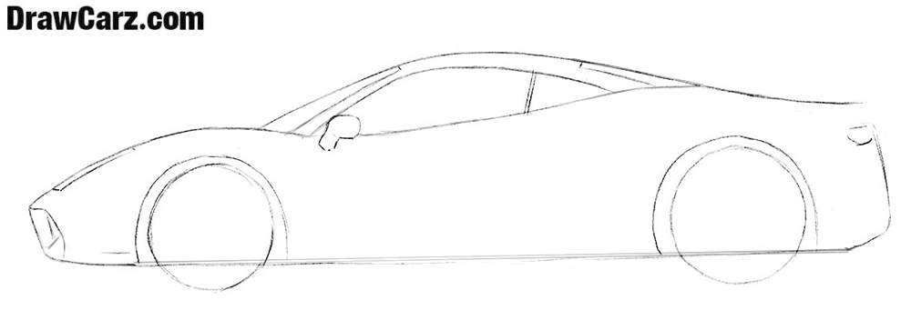 Draw the flat roofline of the Ferrari