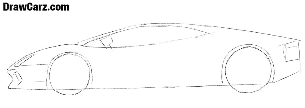 Draw the Lamborghini headlights and bumper in detail