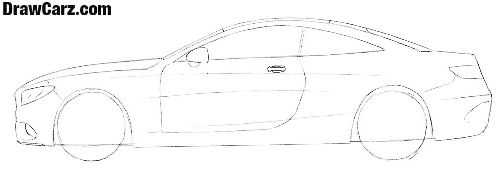 Add the car door, handle, and decorative lines
