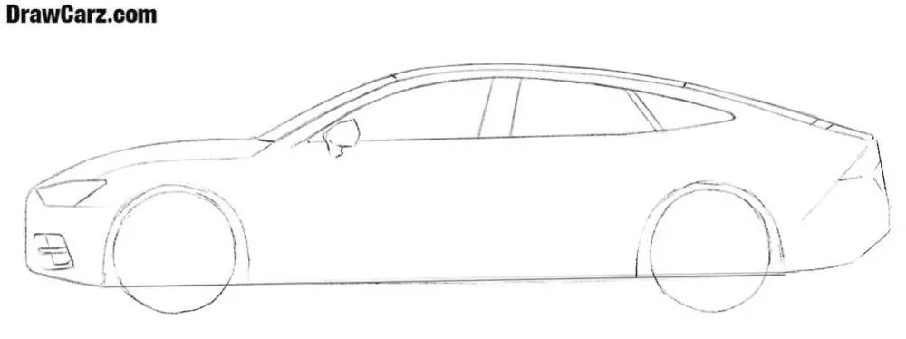 Draw the flat Audi A7 roofline and detail the windows
