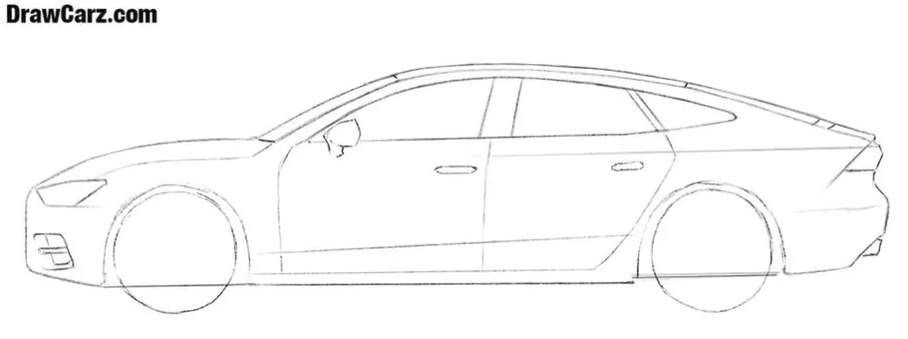 Draw the wide Audi A7 doors and handles