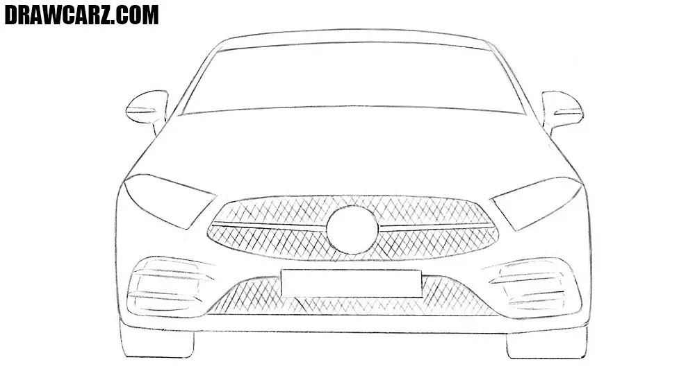 Draw out the car’s lower front details with clean lines