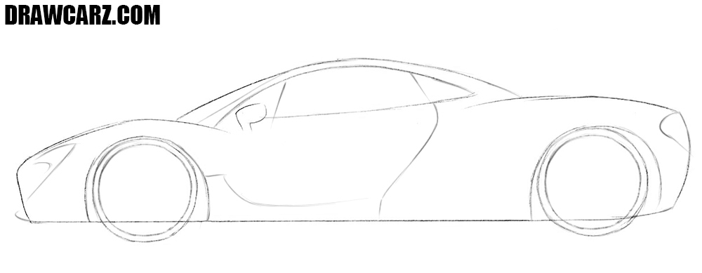 Sketch the McLaren’s doors, lights, and rim outlines