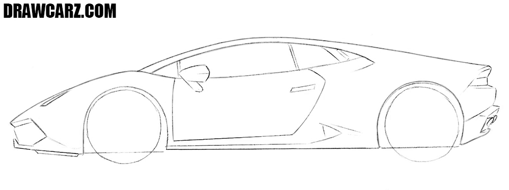 Draw the long, angular coupe door of the supercar