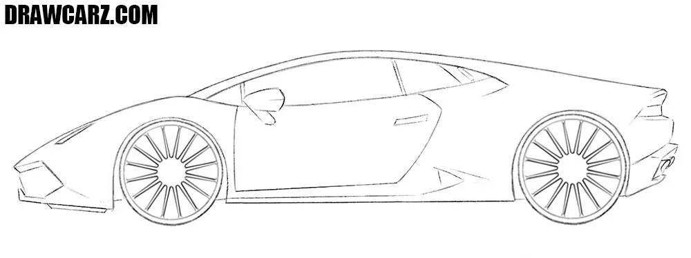 Trace the wheels and add the multi-spoke alloy rims