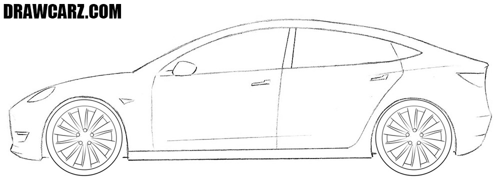 How to draw a Tesla Model 3 easy