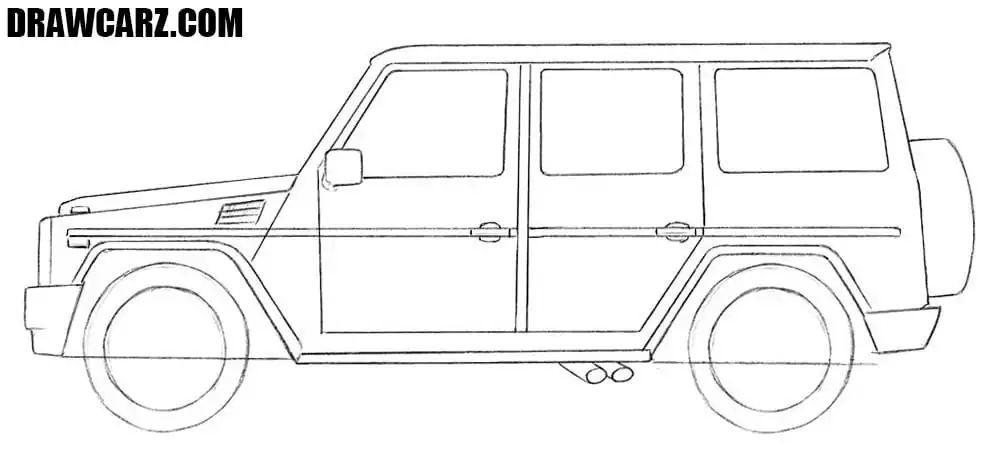 Mercedes-Benz G-class W463, off-road vehicle drawn in ink by hand on a  white background | Cool car drawings, Bike sketch, Concept art characters