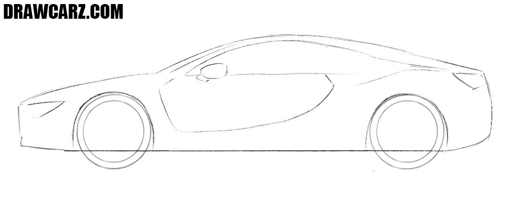 Depict the coupe doors, windows, and futuristic mirrors