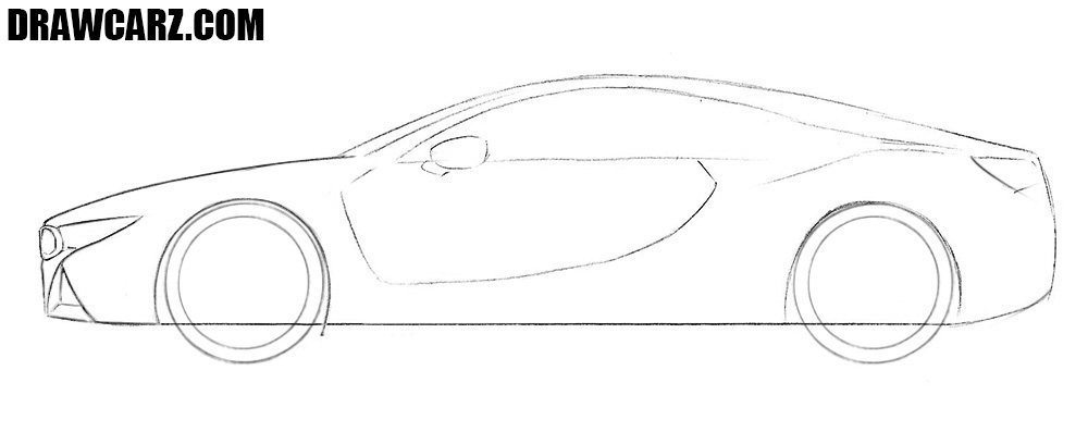 Draw in detail the BMW i8 grille and unusual headlights