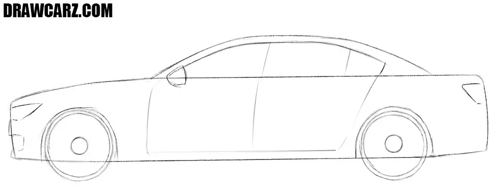 Sketch the doors and wheel rims
