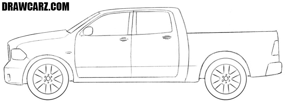 Sketch the circular rims and tire outlines