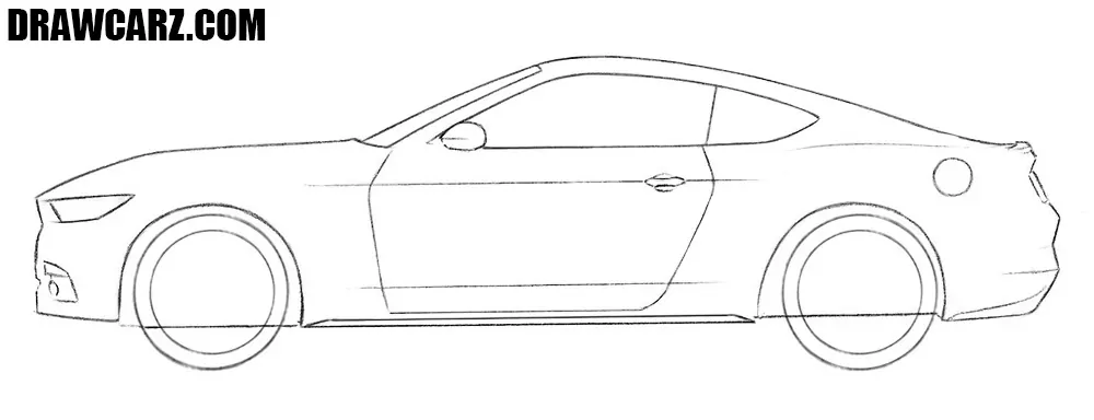Draw the door and handle of the Mustang