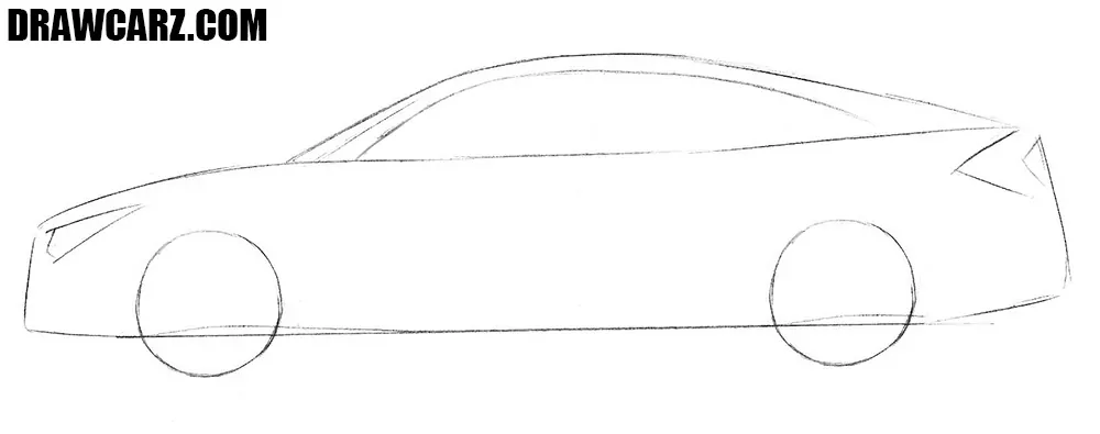 Sketch the Civic’s wheels, unique lamps, and window line