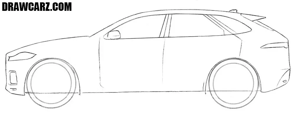 Draw the elongated Jaguar taillight and bumper