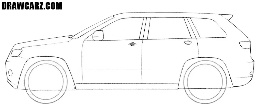 Trace the SUV’s doors, handles, and skirt