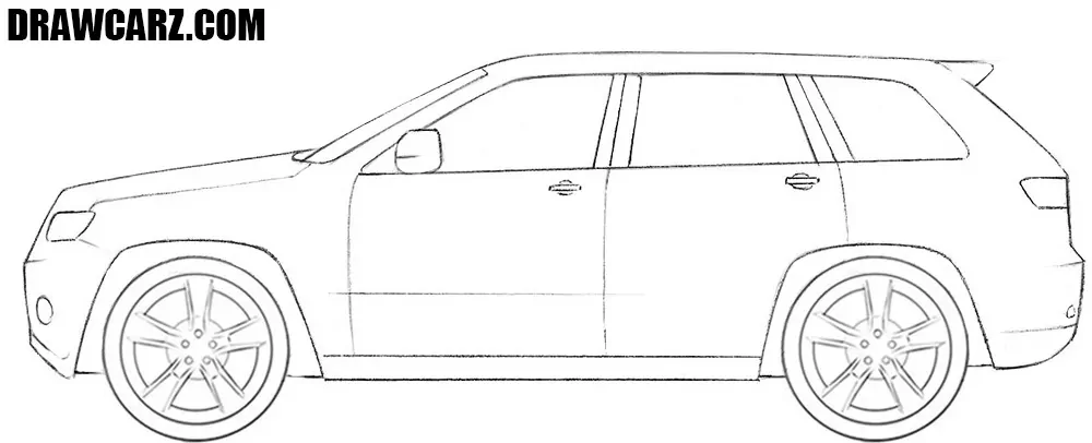 Draw the Jeep wheels and alloy rim geometry