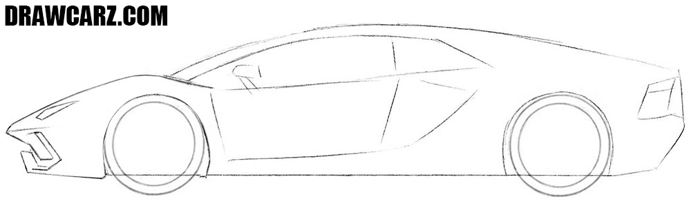 Draw the angular Aventador headlight and bumper
