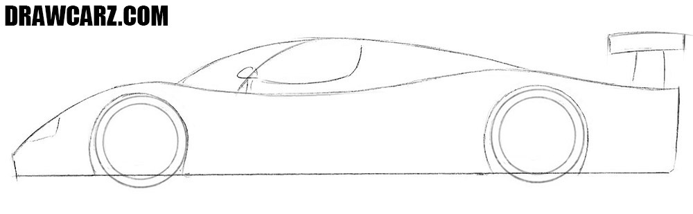 Sketch the rims, aero wing, and mirrors