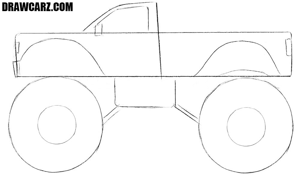 Sketch the massive monster truck wheels