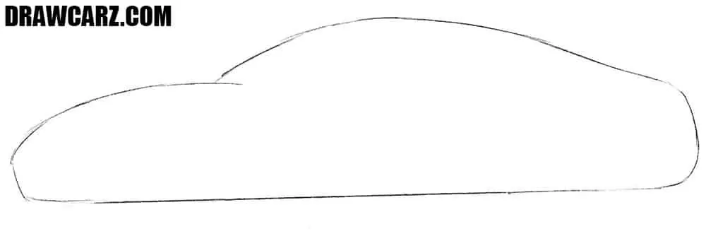 Sketch the aerodynamic silhouette of the sports car