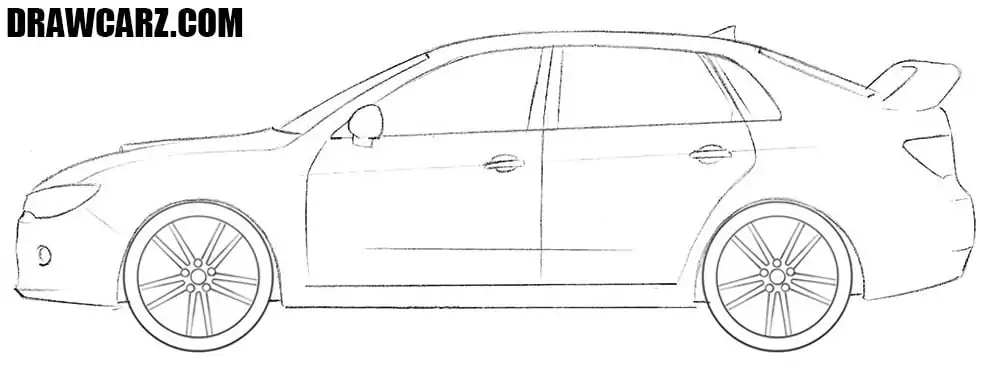 Draw the Subaru WRX rally complex wheels