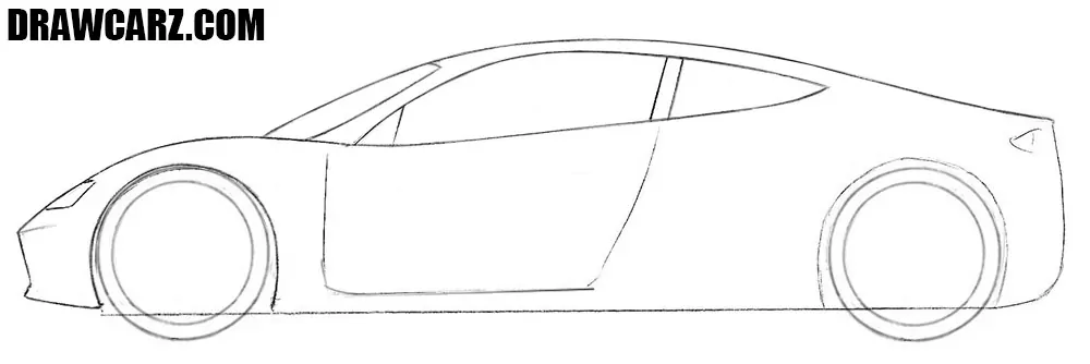 Draw the flat sloping Roadster roof