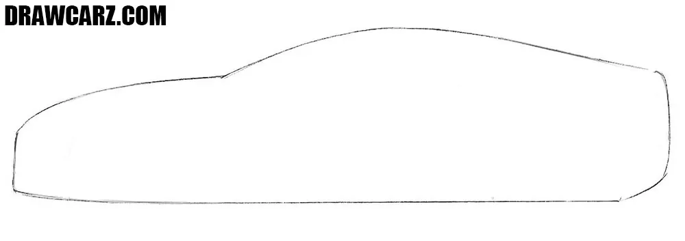 Sketch the long hood and low roof silhouette