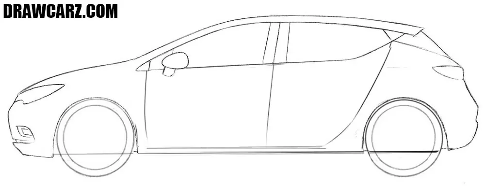 Draw the Opel Astra trunk and integrated rear bumper