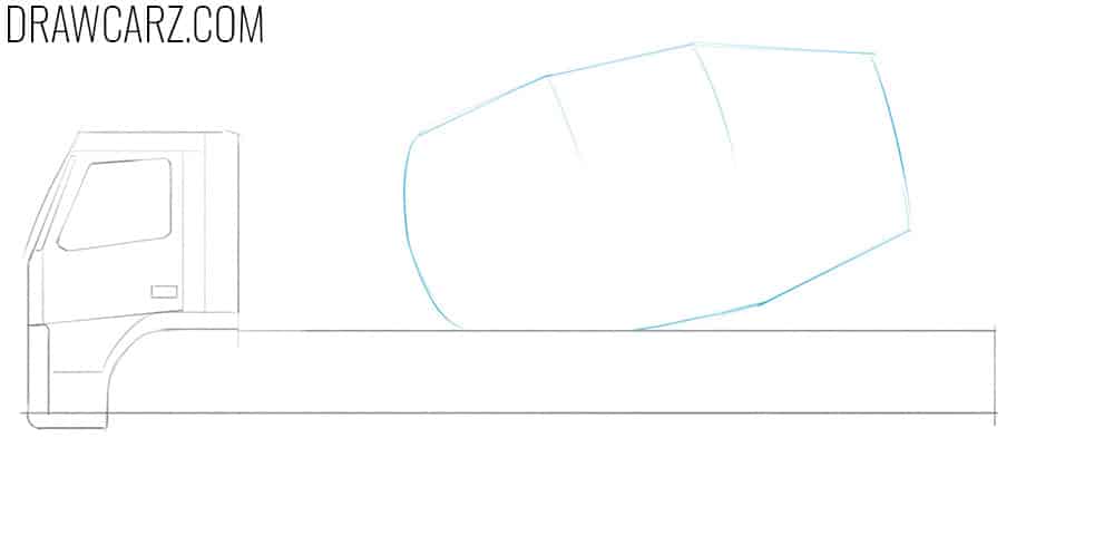 how to draw a concrete mixing truck from the side