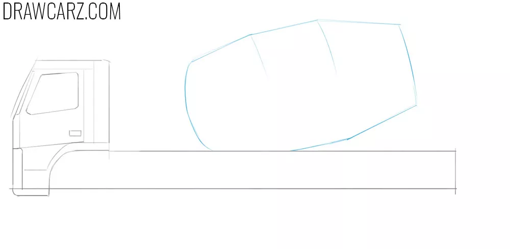 how to draw a concrete mixing truck from the side