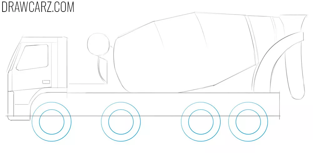 how to draw a concrete mixing truck