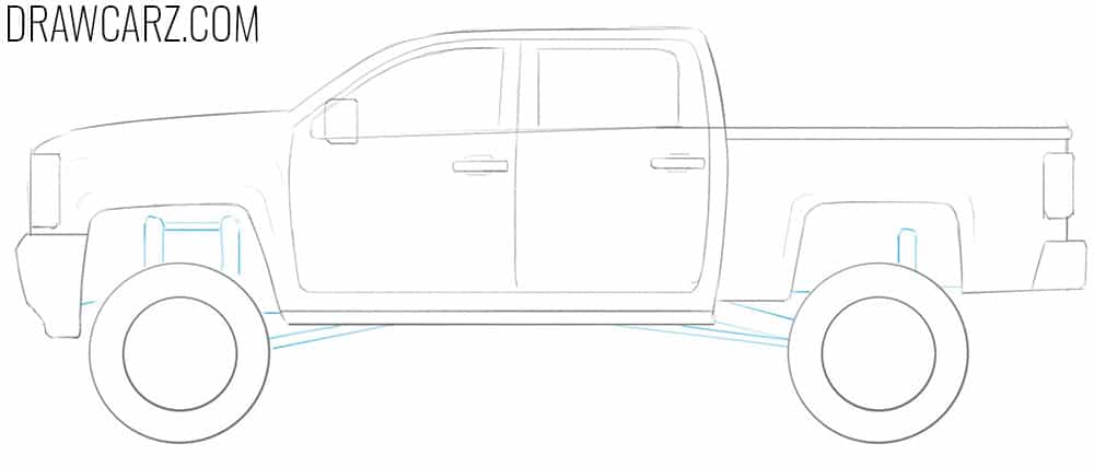 how to draw a lifted truck step by step