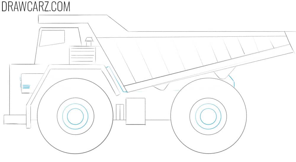 how to draw a simple dump truck