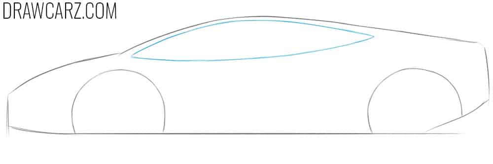 Draw the cartoon Lamborghini’s window frame