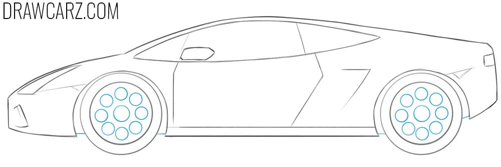 Draw small circles inside the rims