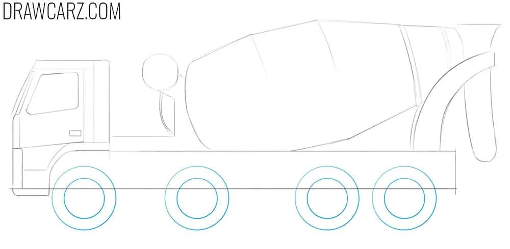 Draw four wheels with inner round rims