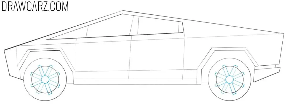 Draw the cool truck’s futuristic rim details