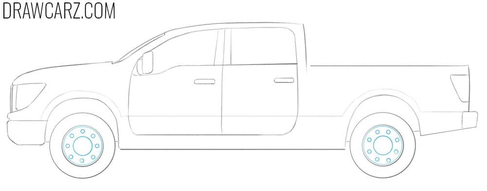 Draw the simple rims of the diesel truck