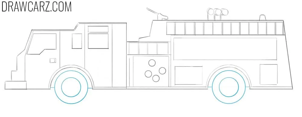 Sketch the large wheels with round rims