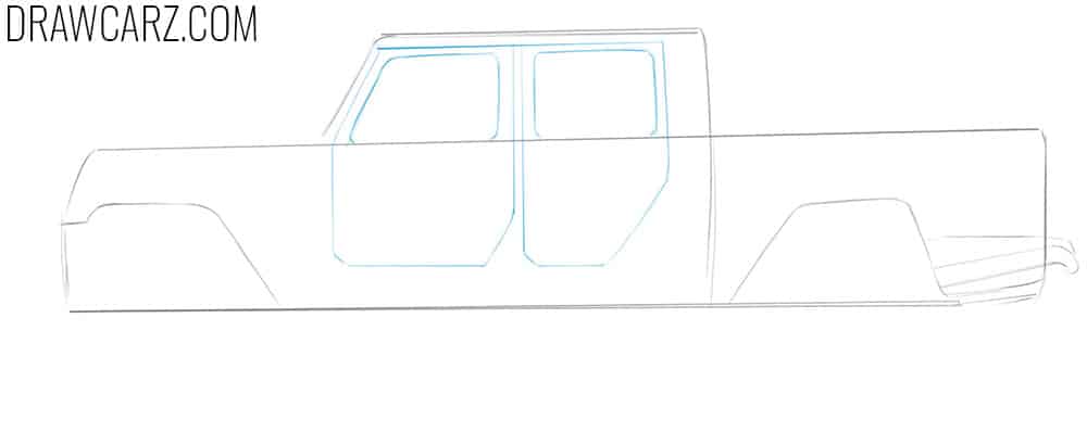 Outline the truck angular doors and windows