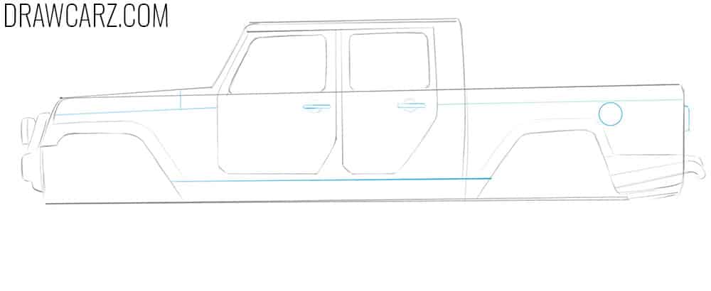 Add the hood lines, handles, and gas hatch