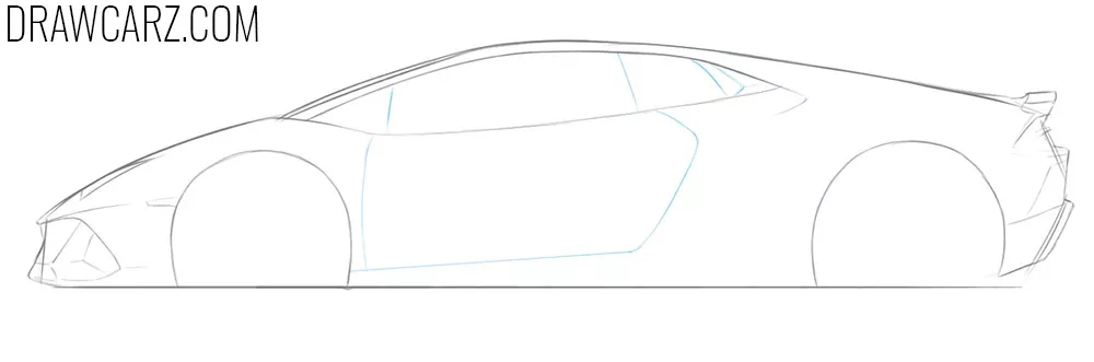 Draw the Lamborghini door and detail the window
