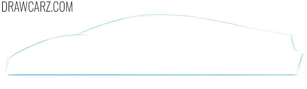 Sketch the flat silhouette of the hypercar