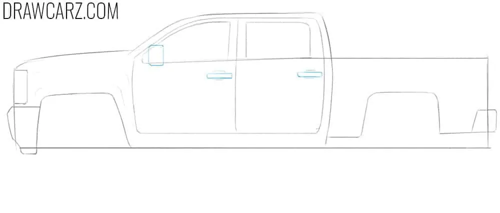Draw the lifted truck mirror and handles